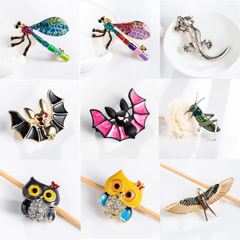 В наличии милый маленький летучей мыши сова броши в виде ящерицы Стрекоза