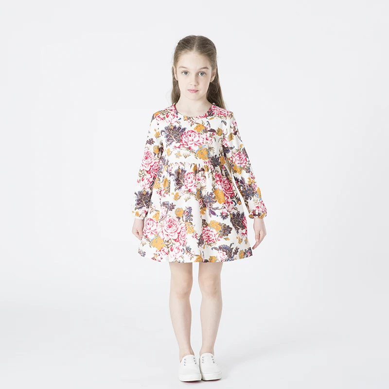 Hot Sale Spring Summer New 2017 European Style Girl Dress Baby Girls Print Flowers Floral Dresses Cotton Kids Clothes | Детская одежда