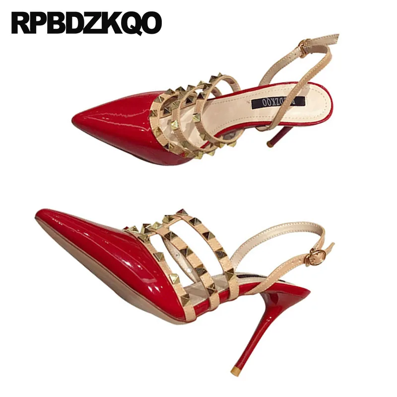 Женщины домашние тапочки заклепка белый Rock Stud туфли слайды дизайнер ремешки Римский желтый гладиатор дамы плоские сандалии Известный бренд Лето квартира