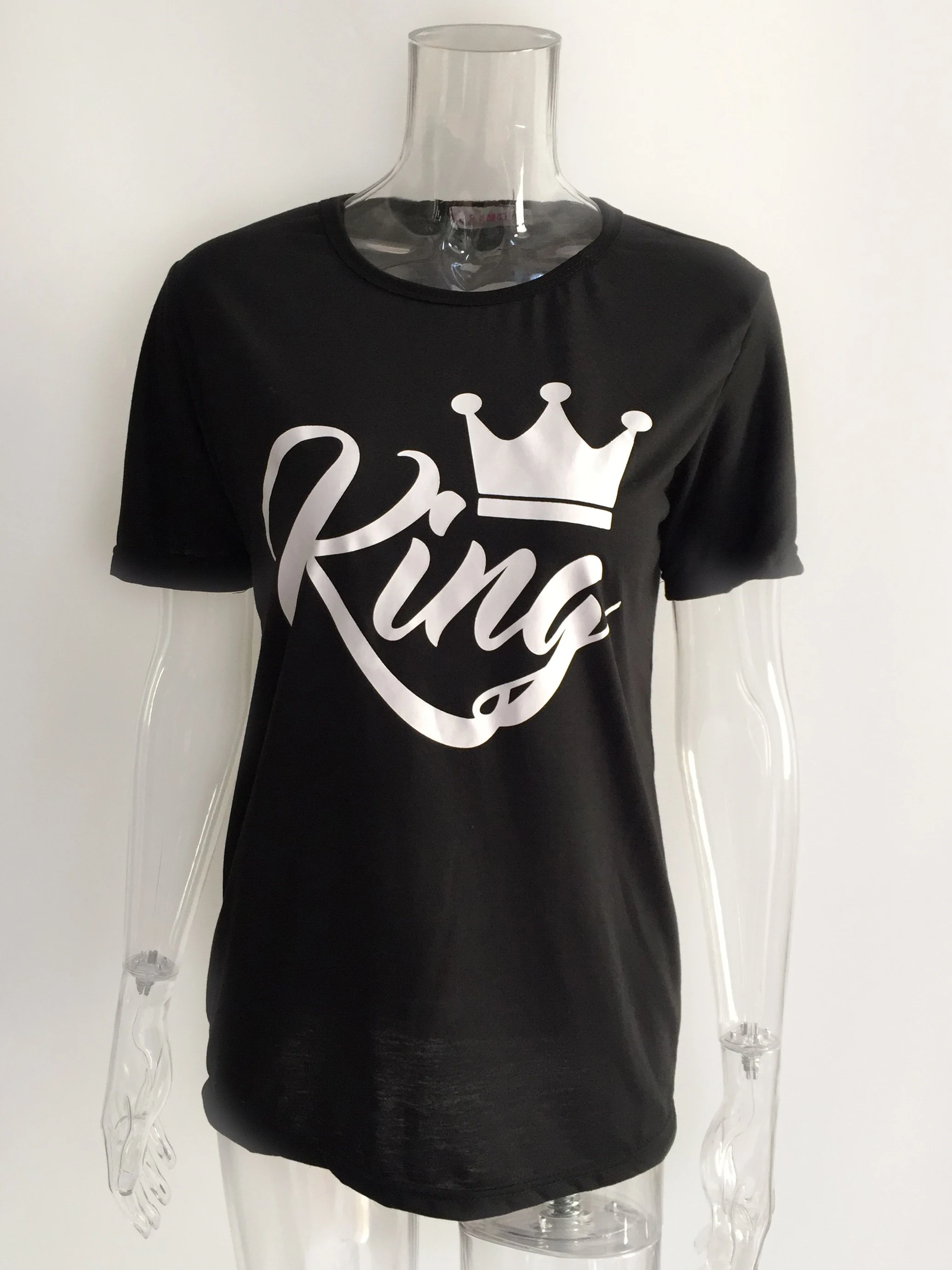 Новая футболка с короткими рукавами и надписью King queen Женская белая черная