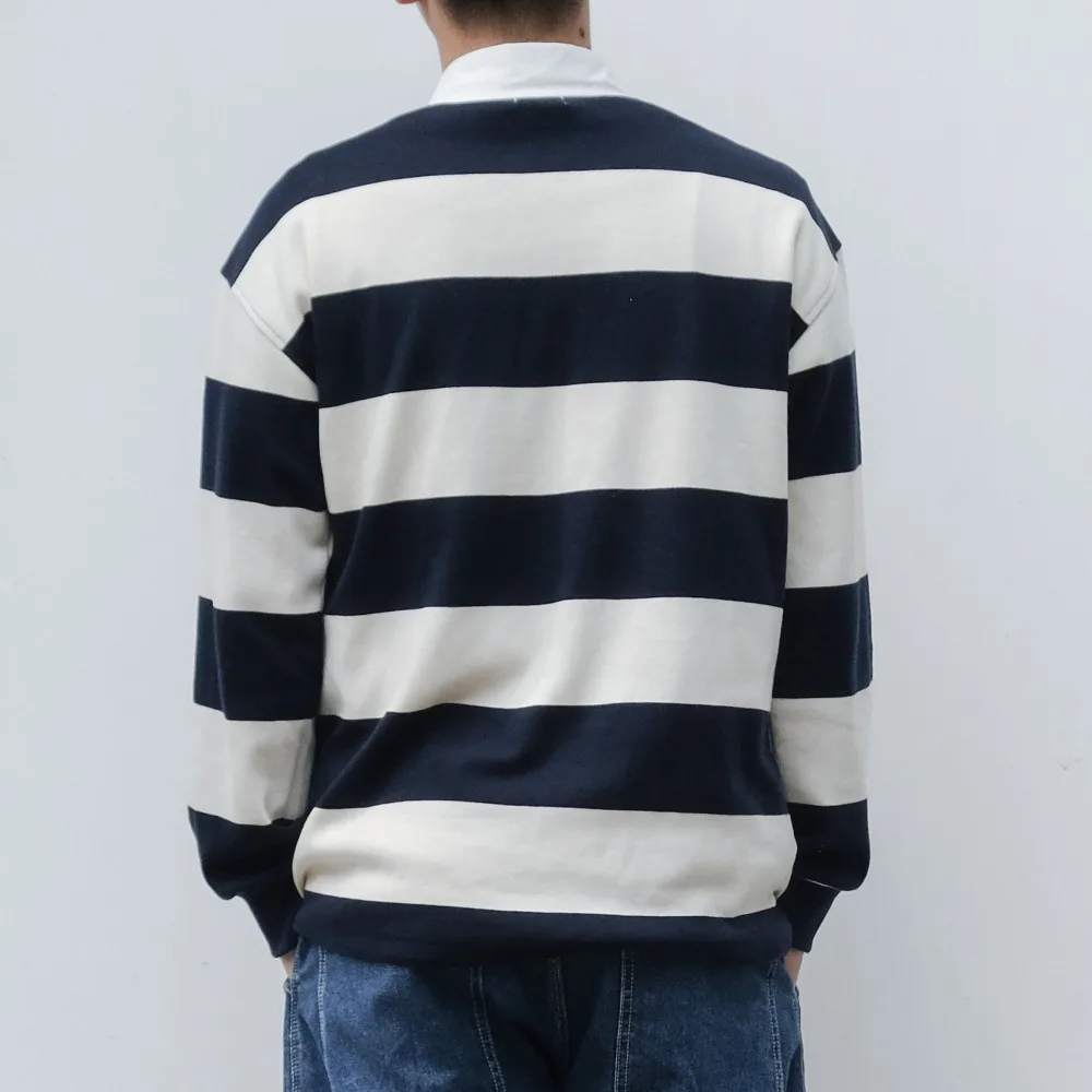 Мужская рубашка поло с длинным рукавом в полоску Японская уличная одежда 2018|Поло|