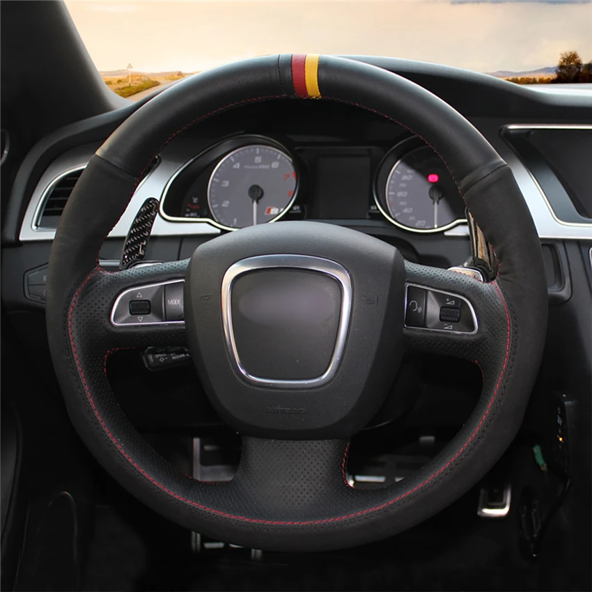 MEWANT черный из натуральной кожи Руль Обложка для Audi A3 (8 P) 2008-2013 A4 (B8) 2008-2010 A5 A6 (C6)