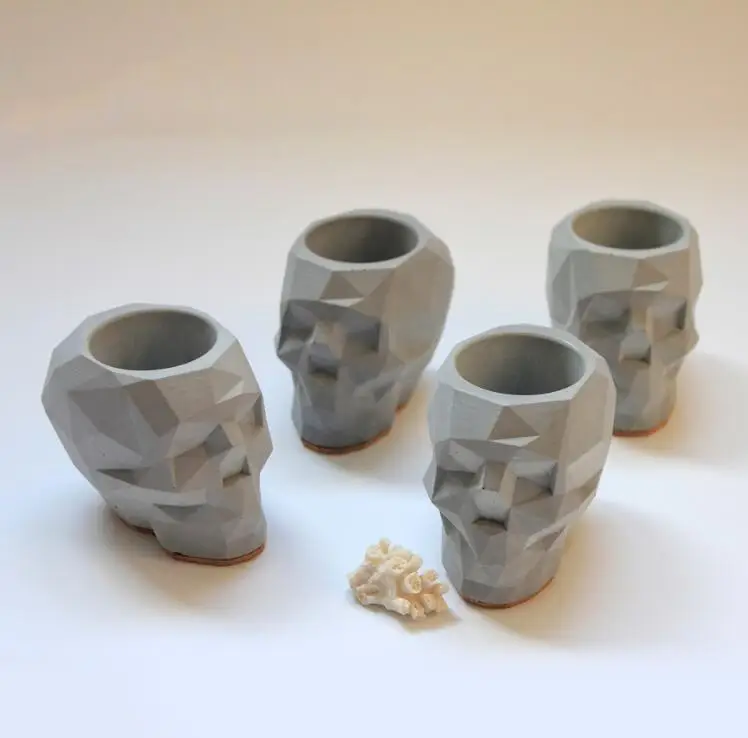 s8326 Silica gel Geometric Skull flower pot molds Concrete silicone concrete holder cement moulds | Дом и сад