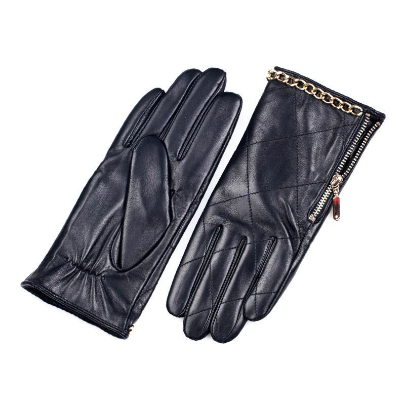 

women new winter warm with side zipper real leather short gloves black