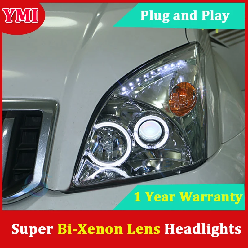 Фары YMI для Toyota Prado LC200, 2004-2009 годов, O Angel Eyes spot LED, световой поток, светодиодный дневной свет, би-ксеноновая линза, HID, ближний луч.