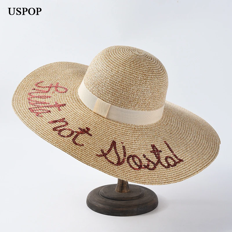 Женская соломенная шляпа USPOP пляжная с широкими полями и блестками летняя 2019 |