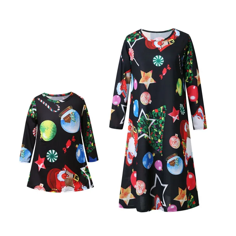 

Christmas Mommy and Daughter Dress Family Matching Mother Daughter Dresses Clothes Print Girls Dress kids parent Clothes