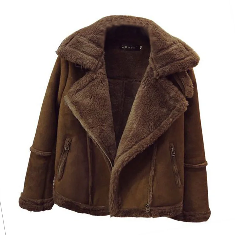 

Winter Locomotive Lamb Fur Sheepskin Coat Women Short Plus Size 4XL 5XL 6XLThickening Slim Velvet Padded Cotton Coats