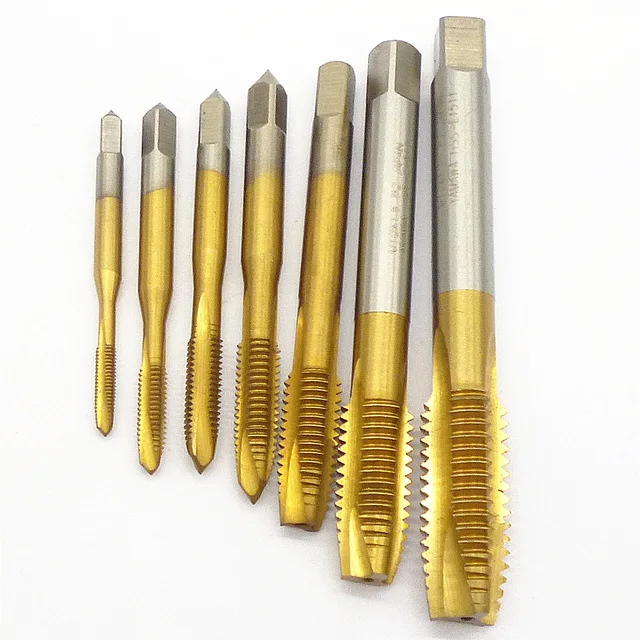 

Fixmee 7pc Machine Spiral Point Plug Tap HSS Titanium M3 M4 M5 M6 M8 M10 M12 Straight Flute Thread Metric Machine Screw Taps