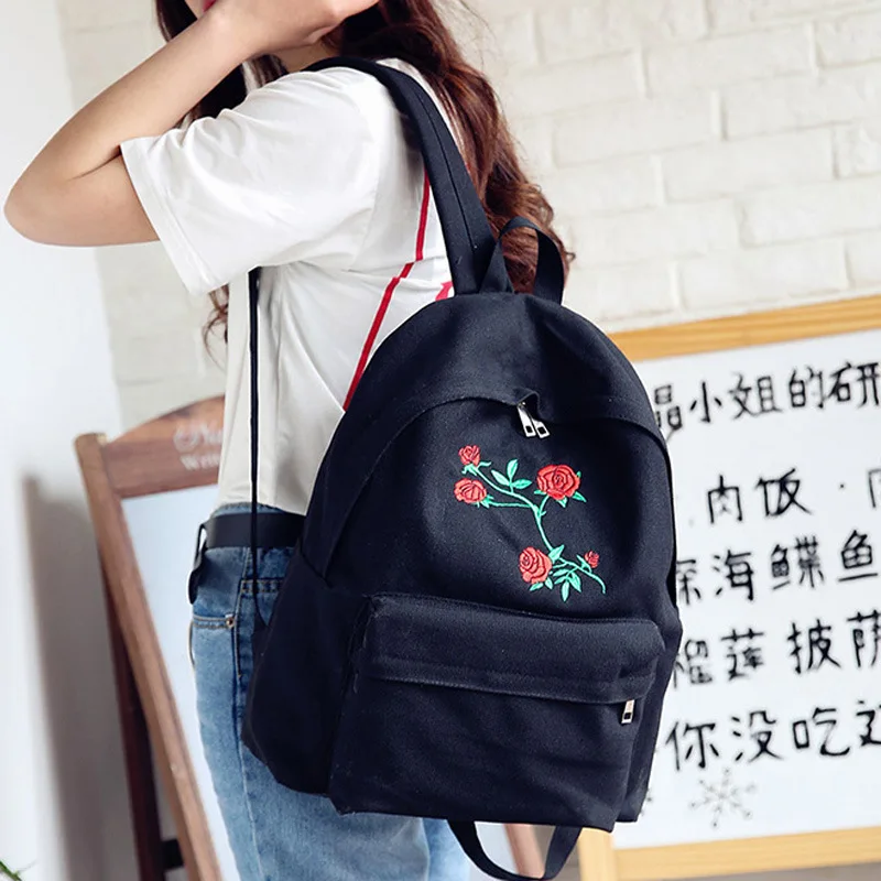 

Fashion rose printing backpacks for teenagers women's travel bags mochilas rucksack school bags Women laptop canvas backpack