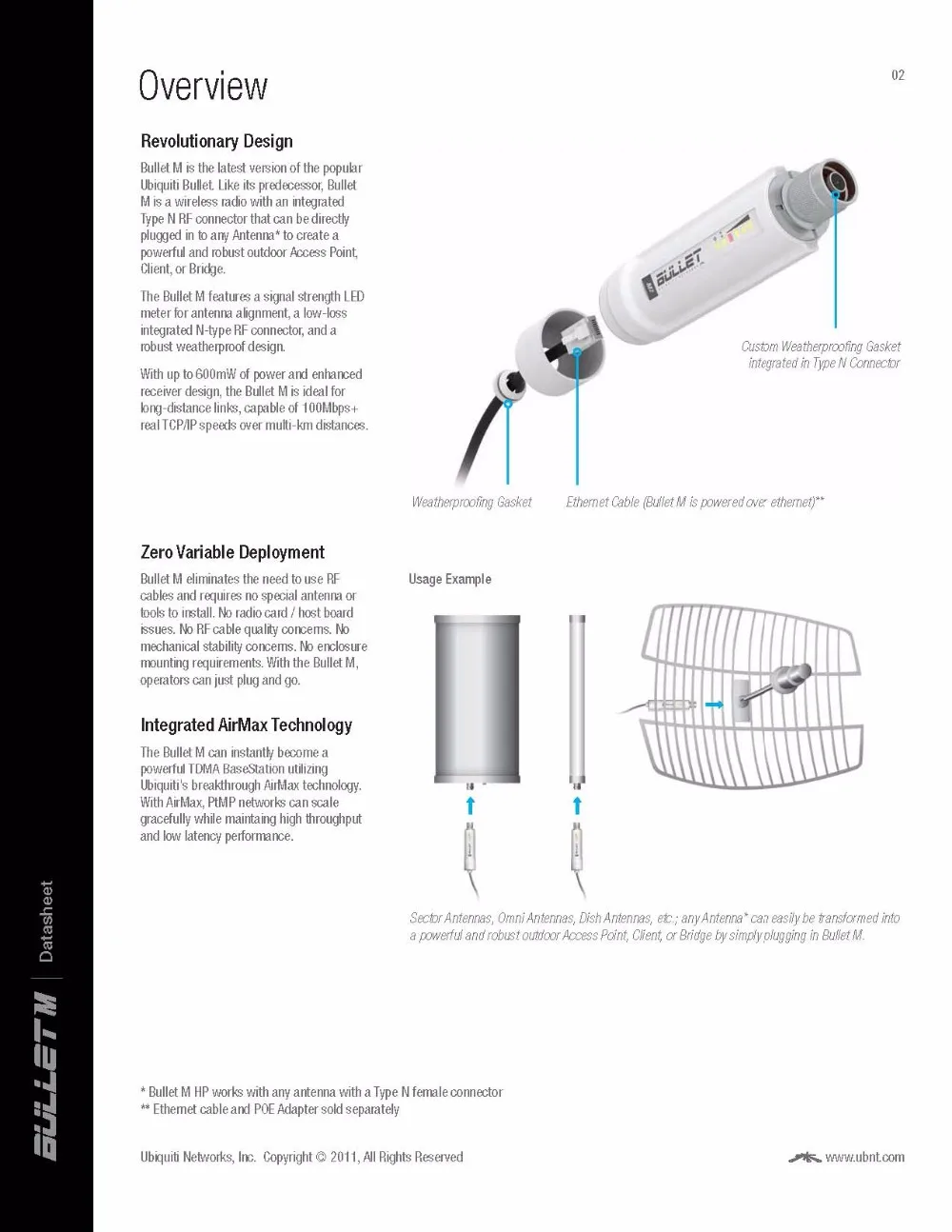 Ubiquiti BulletM2-HP наружная Wifi антенна 802,11 B/G/N BM2HP 600mW 2,4G