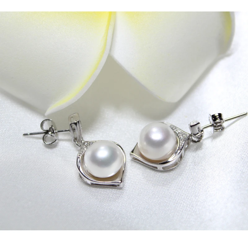 Женские серьги из серебра 925 пробы с жемчужиной 8 9 мм|earrings jewelry|freshwater pearl earringspearl