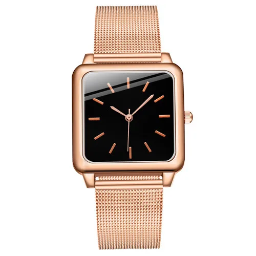 Rose Gold Black Женские часы модные трендовые простые квадратные Розовые золотые сетчатые Женские кварцевые наручные часы из нержавеющей стали Reloj Relogio Feminino - Цвет: Rose Gold Black