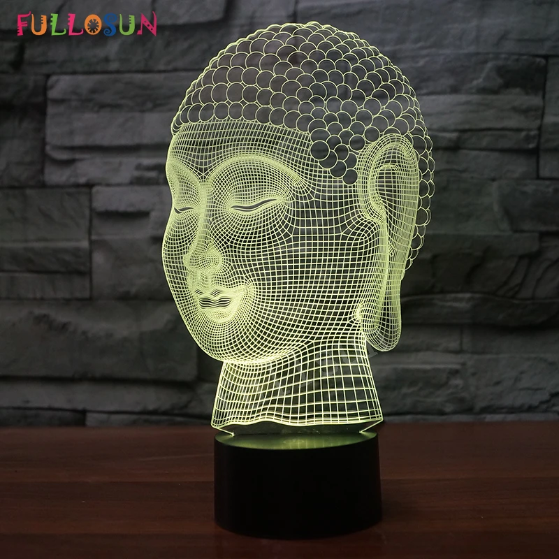 3D лампа Будды визуальный ночник USB LED 7 цветов Настольная для сна дома деко Ночная