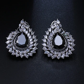 Black stone Блестящие трендовые серьги в форме капель, синий, зеленый, красный, белый, 5 цветов, ювелирные изделия с кристаллами циркония, крупные серьги, Женские аксессуары - Окраска металла: Black stone