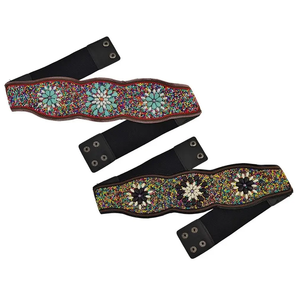 

Bohemian Retro Charms Ethnic Bead Flower Elastic Strech Adjustable Dress Leather Belt Waist Dance Belly Chain Body Jewelry India