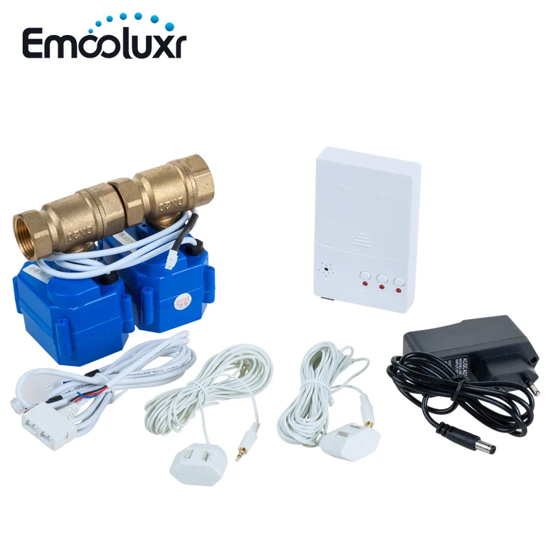 Battery Operated Wired Water Leakage Detection Alarm Kit with Sound Alarm Immersion Sensor and Shut Off Crane Tap for Plumbers