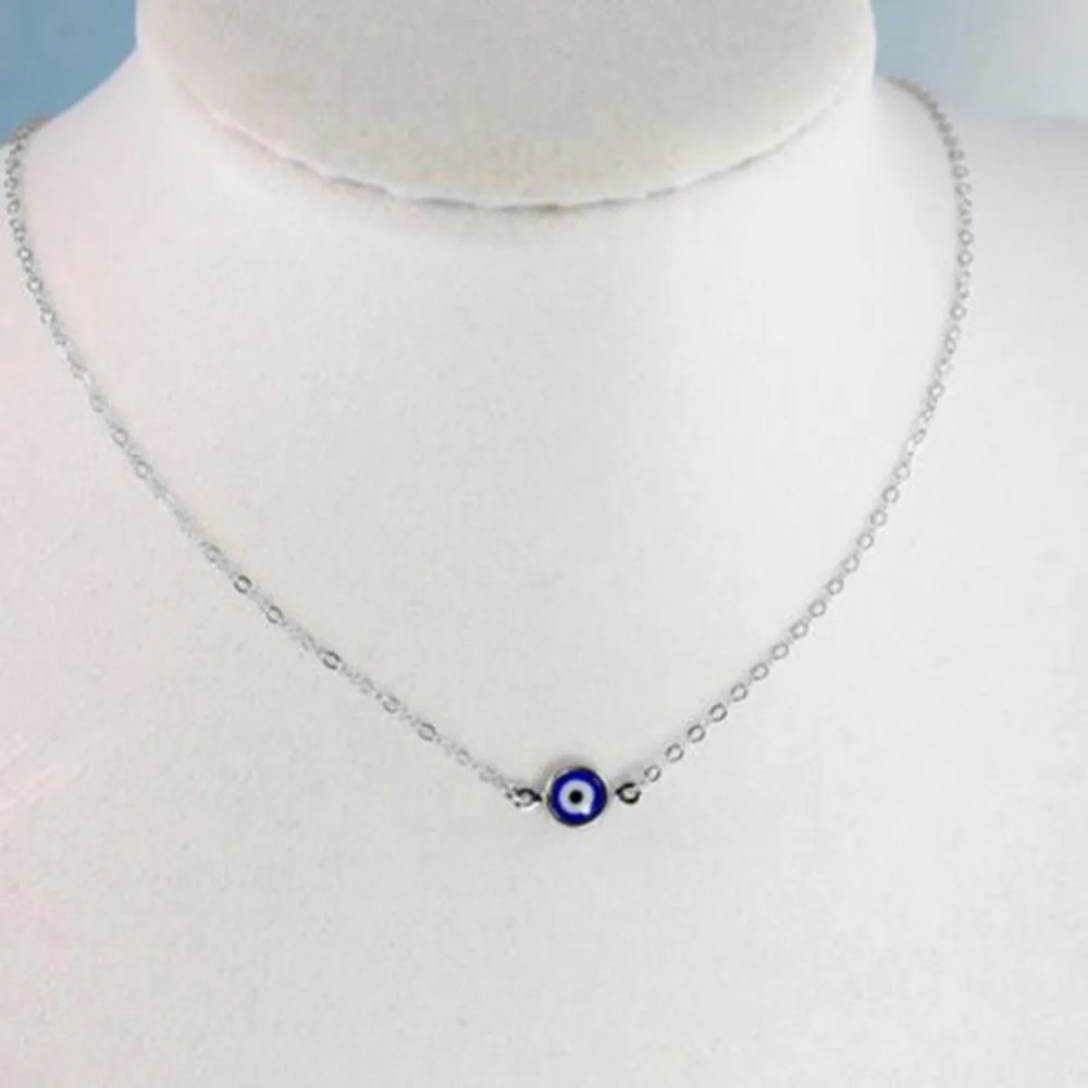 silver Простой турецкий голубой глаз кулон ожерелье для женщин Bijoux Макси эффектное ожерелье s Collier модные ювелирные изделия - Окраска металла: silver