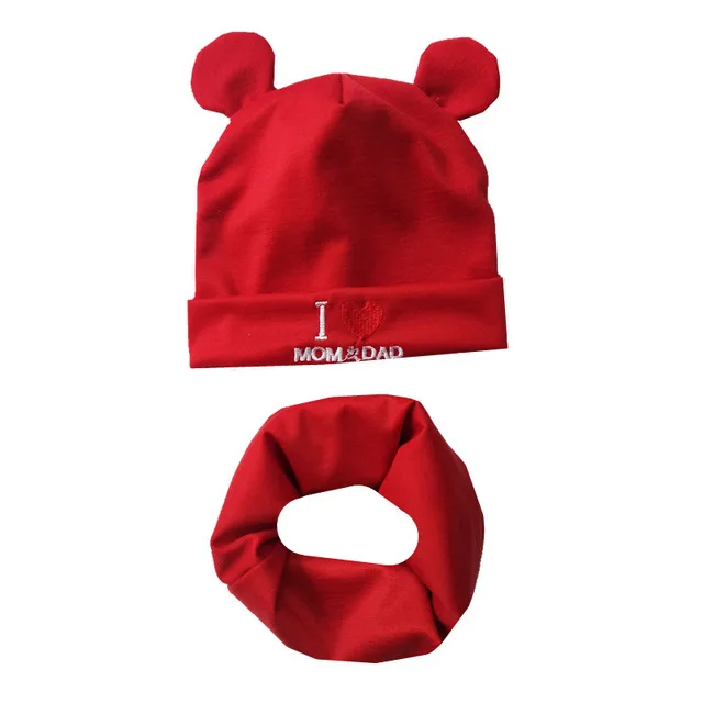 red set Мультфильм милый медведь ухо Шапки для мальчиков и девочек Детские хлопковые прочная Чашка мягкая теплая шапка милыми ушками Демисезонный ребенка и детская шапочка Кепки s - Цвет: red set