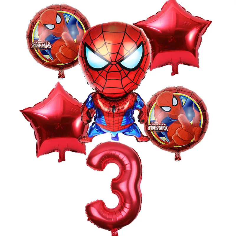 6pcs/lot Spiderman Foil Helium Balloons 30" Red Number Party Inflatable Ball Birthday Party Decoration Kids Toys Star Globos
