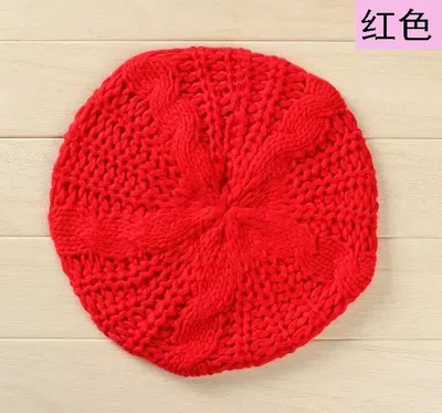 red Стиль Модные женские Дамский берет плетеная мешковатая шапочка крючком теплая зимняя Лыжная Шапка Кепка шерстяная вязаная - Цвет: red