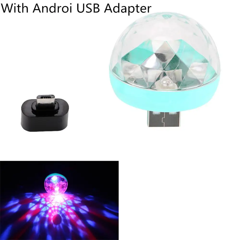 With Androi Adapter Мини USB дискотека свет вечерние украшения для дома хрустальный магический шар эффект сценическая лампа диско шар с адаптером USB Android/Apple - Испускаемый цвет: With Androi Adapter