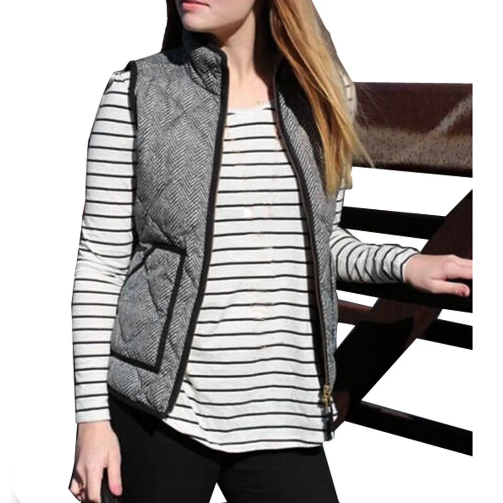 Осенне зимний женский хлопковый жилет без рукавов с большим карманом