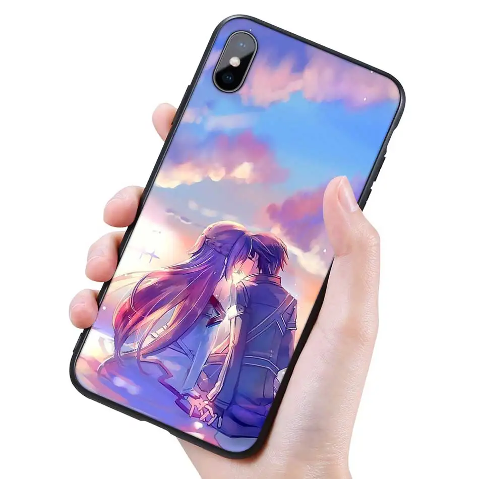 Силиконовый черный чехол для iPhone 11 Pro XR X XS MAX 7 8 6 6S Plus 5 5S SE 5C 7Plus 8Plus Phone Sword Art Online SAO аниме