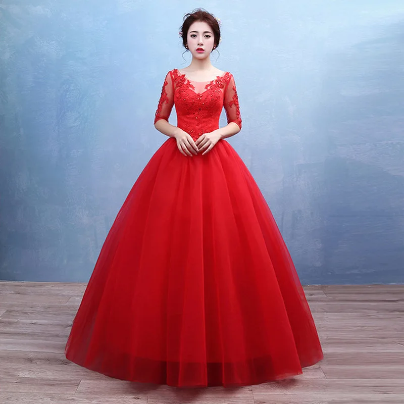 Красное свадебное платье 2019 с коротким рукавом Тюлевое Vestido De Noiva кружевное