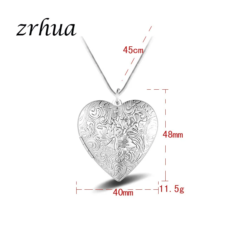 ZRHUA Romantic Heart Necklace Original 925 Sterling Silver Pendant for Women Choker Jewelry Open Case Photo Frame | Украшения и