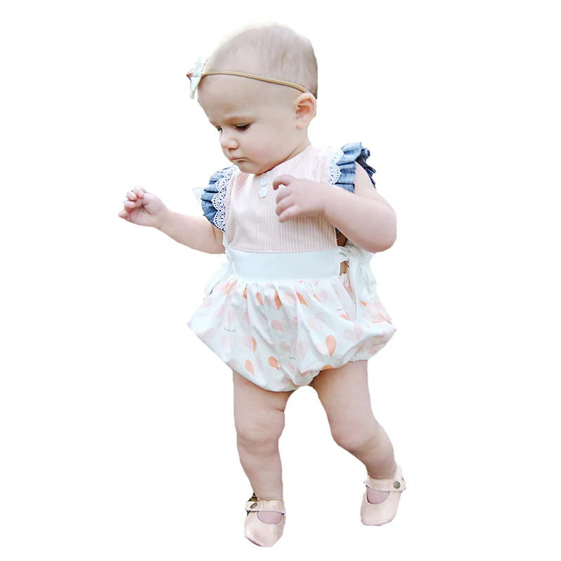 

SOSOCOER Girl Romper Summer 2017 Cute Heart Lace Infant Jumpsuit With Bow Belt Fashion Stripe Newborn Rompers Kids Baby Clothes