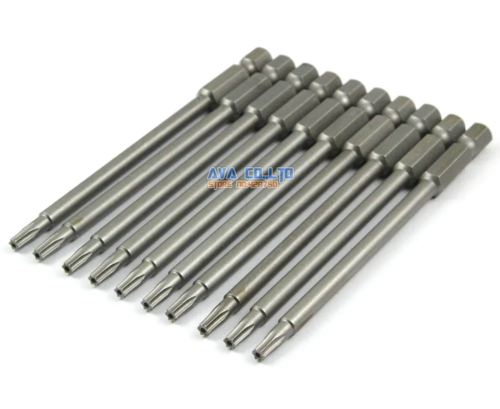 

10 Pieces Magnetic Security Torx Screwdriver Bit S2 Steel 1/4" Hex Shank 100mm Long T15 Tip (100mm x T15)