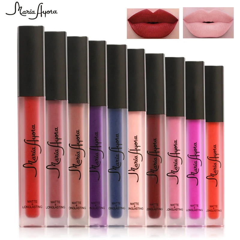 Maria ayora губ Цвет Make Up Водонепроницаемый блеск для губ, Длительное Действие, пигмент, красный телесная, бархатная, матовая губная помада, жидкое косметическое средство 12 Цветов