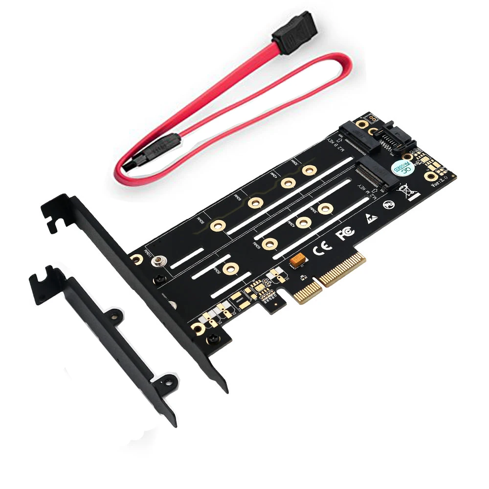 

PCI-E M2 SATA Riser Adapter Card B-key + M-key M.2 NGFF + NVME Dual Interface PCIE Adapter For 2230 2242 2260 2280 22110 M.2 SSD
