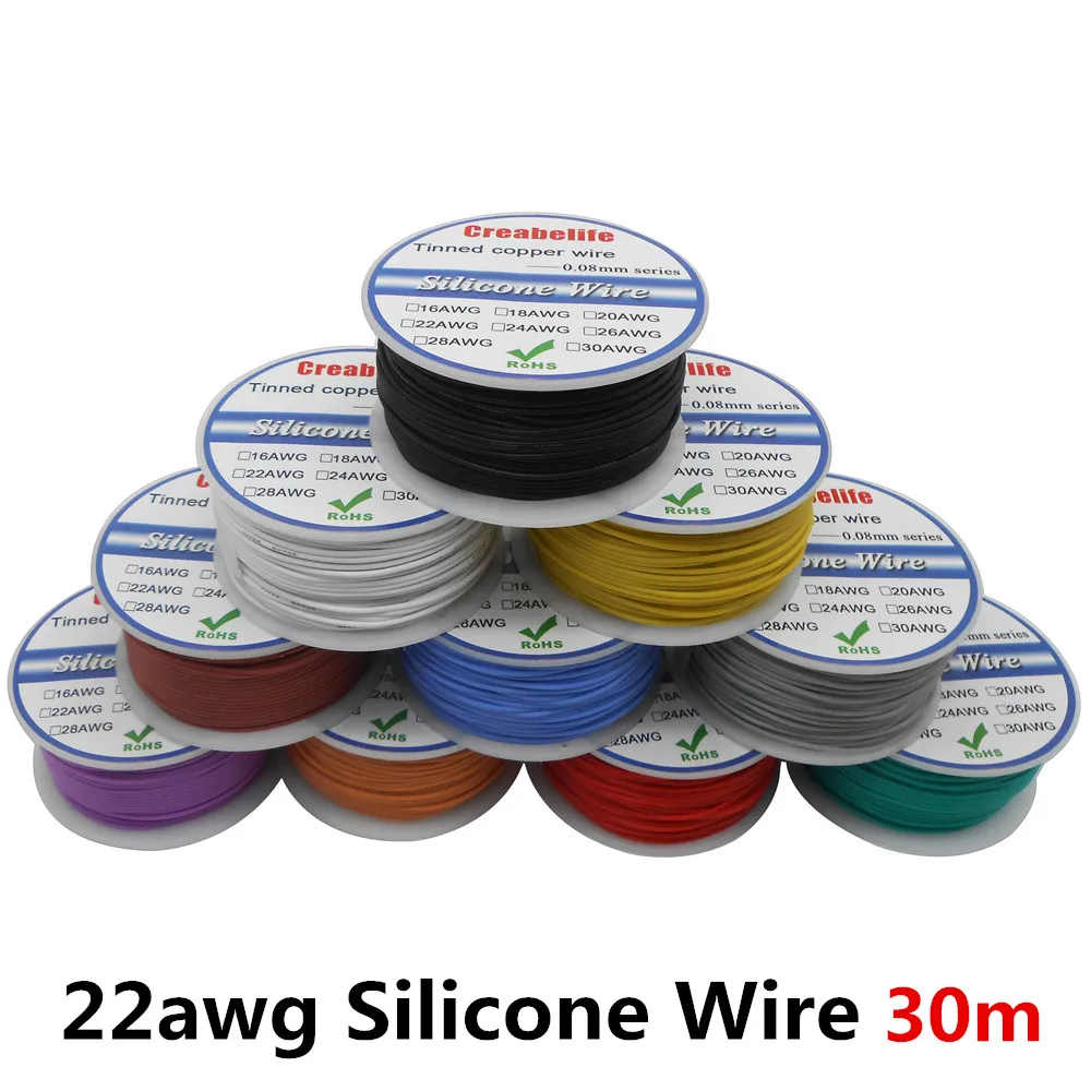 Гибкий силиконовый провод 30 м/лот 22 AWG 10 цветов радиоуправляемая Кабельная линия