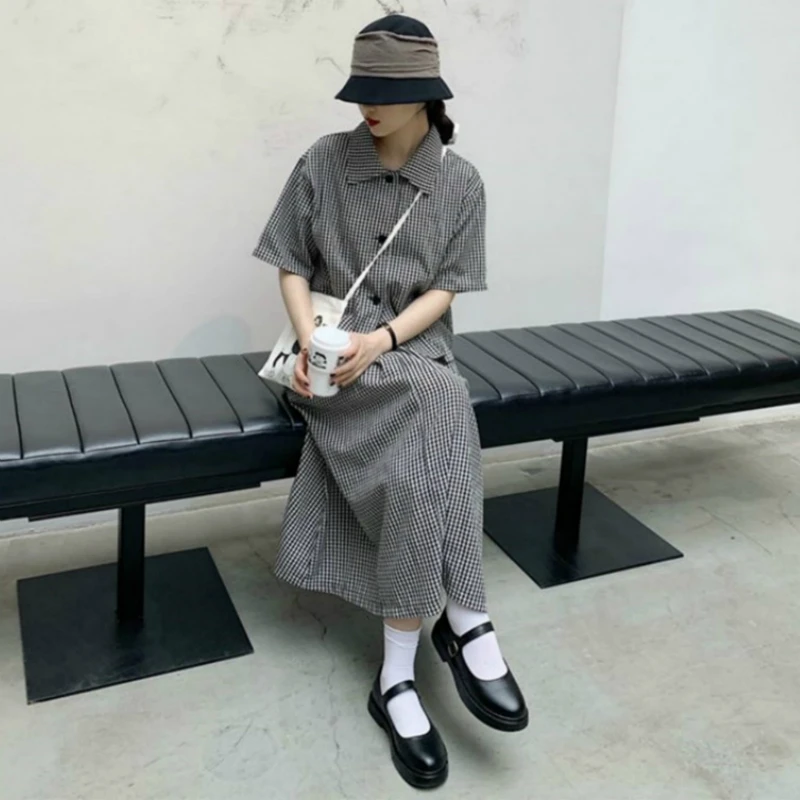 Женский летний свободный винтажный клетчатый комплект из 2 предметов