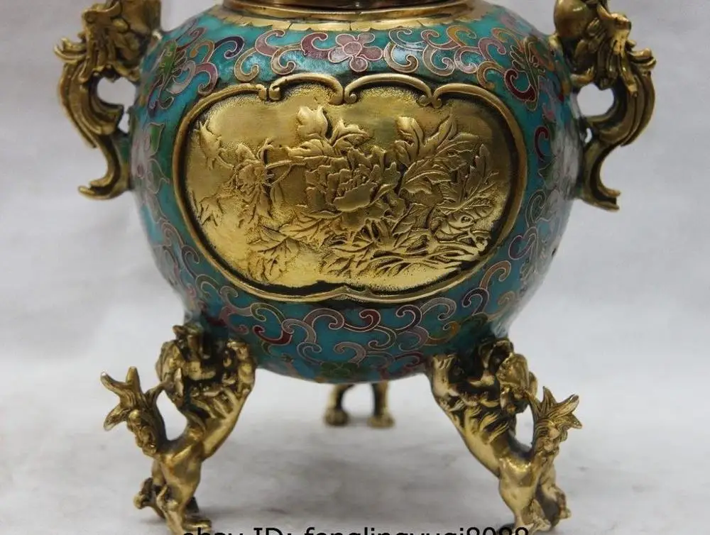 9 Китай Бронза Медь cloisonne феникс птица Foo Собака Лев курильница | Дом и сад