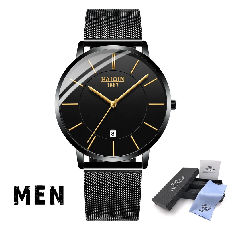 Black-M HAIQIN женские часы от ведущего бренда, роскошные часы Reloj de dama, женские наручные часы, женские часы из нержавеющей стали с золотой сеткой, Relogio Feminino, новинка - Цвет: Black-M