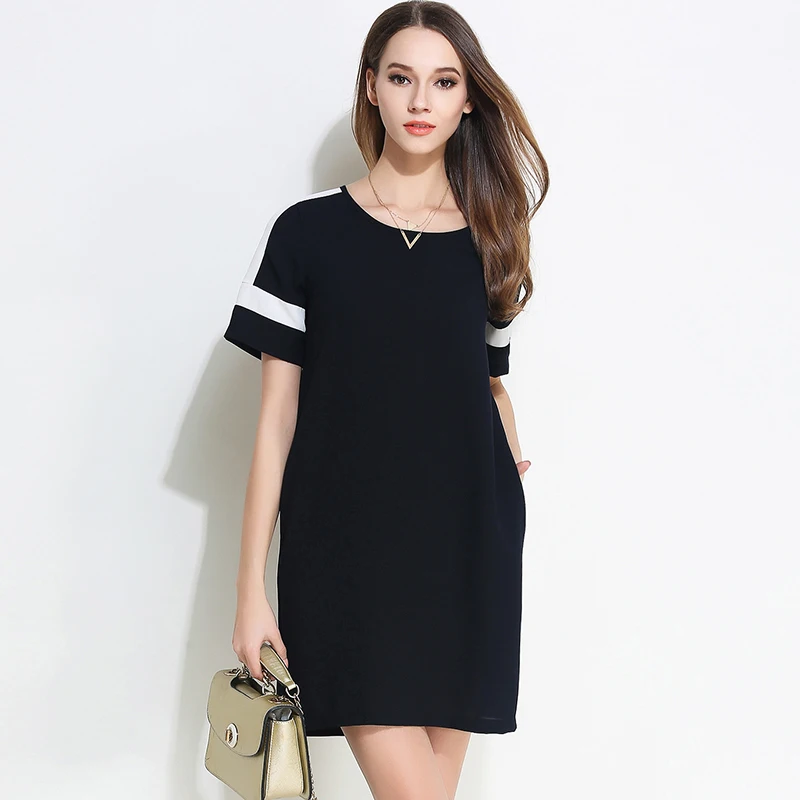 2017 женские летние черные платья трапециевидной формы с круглым вырезом короткий