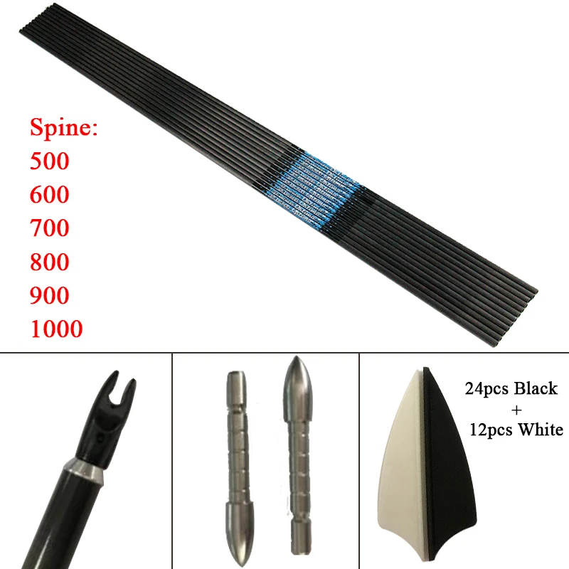12pcs Arcehry Spine 700 Carbon Arrow Shafts ID4.2mm / Target Point Pin Nock for Complete Arrows DIY Hunting | Спорт и развлечения