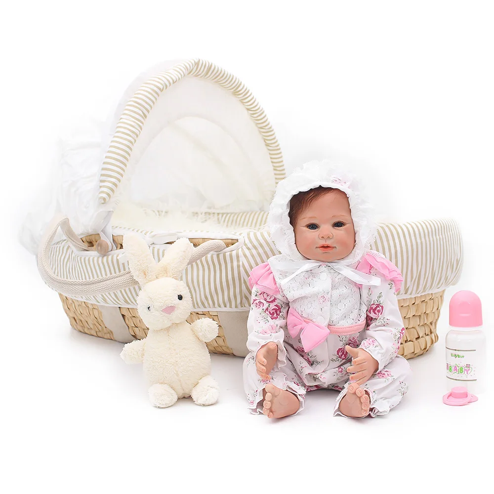 

48cm 100% Comfortable boneca newborn lifelike baby reborn menina real reborn silicone dolls and White hat for girls boneca baby