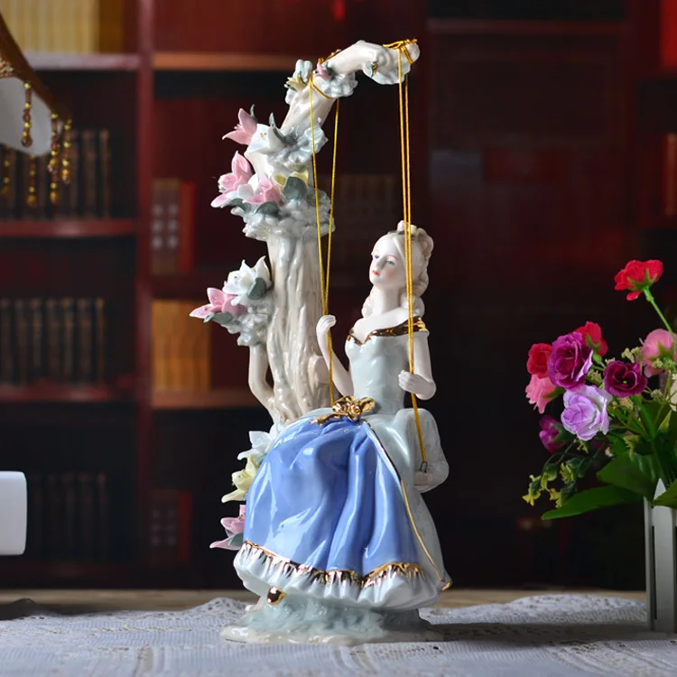 

Western Female The girl on the swing Home Decor Ceramic Figurines Art Crafts Coffee Bar Porcelain Ornament Wedding Decoration