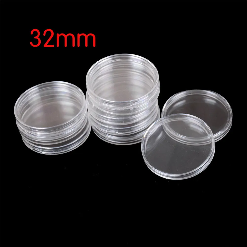 32mm 10 шт./лот, держатель для монет, капсулы, прозрачный чехол, коробка для коллекции монет, протектор 18 мм/27 мм/30 мм/32 мм/35 мм/40 мм/45 мм - Цвет: 32mm