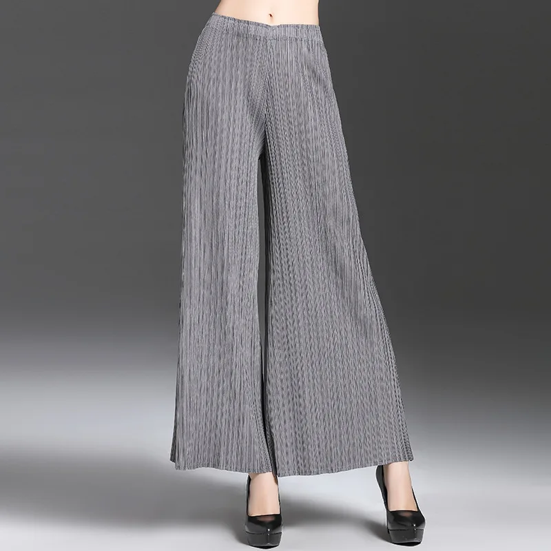 Trousers Women Spring And Autumn Fashion Solid Color Loose High Stretchable Miyake Pleats Wide Leg Pants For Female 45-75kg