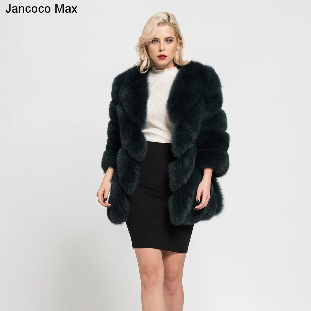 Jancoco Max Lady модное зимнее теплое длинное пальто из натурального Лисьего меха, женская верхняя одежда из натурального меха, Новое поступление S7152
