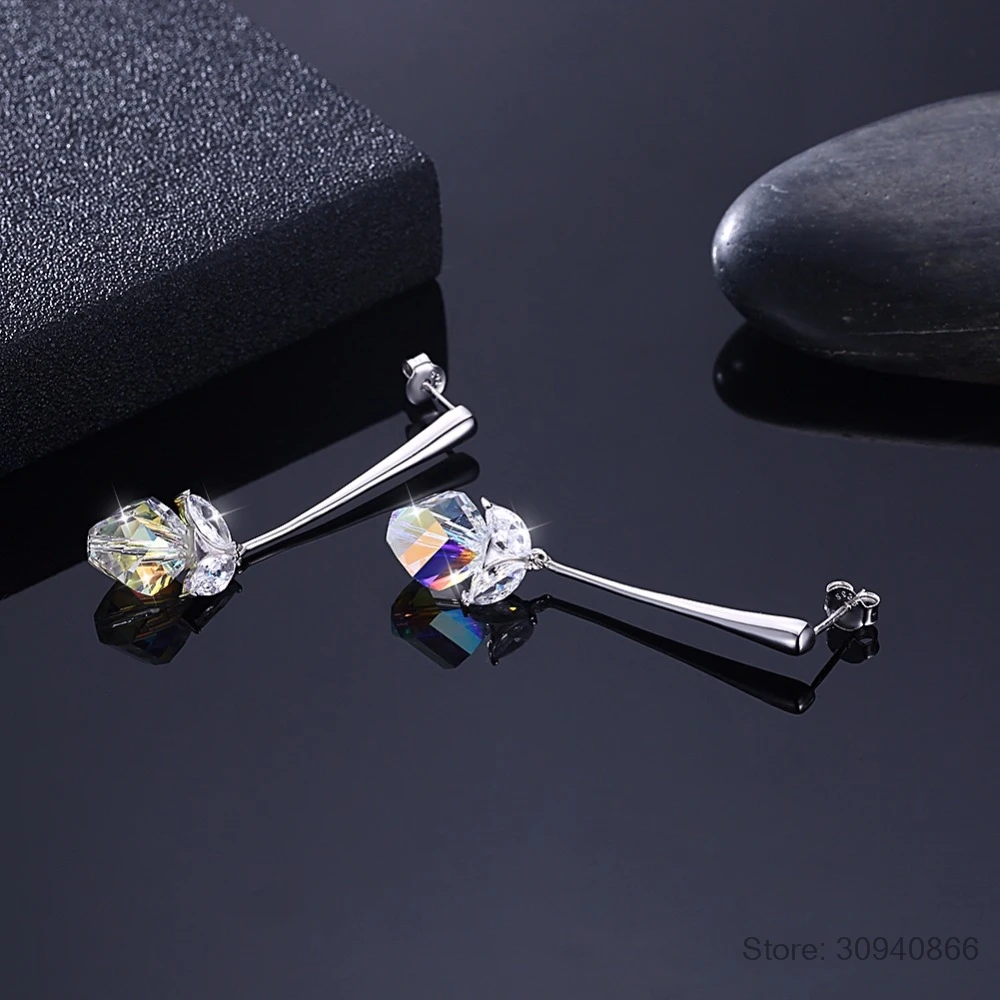 LEKANI Кристаллы из SWAROVSKI бусины Висячие серьги S925 серебро красочные кулон пирсинг для женщин вечерние свадебные подарки
