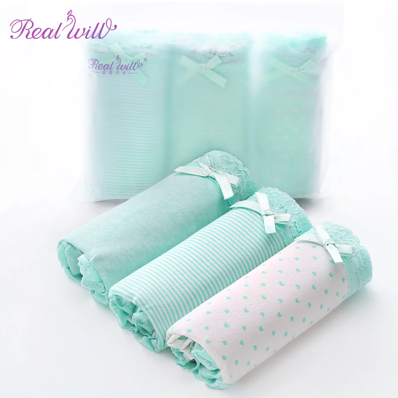 Realwill 3 шт./лот сексуальные хлопковые женские трусики трусы с принтом красивое