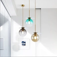 modern creative gradient color glass ball pendant lamp nordic simple 3 light e14 restaurant diy decor golden plate led lighting