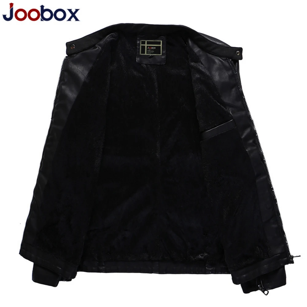 2017 JOOBOX Новый тонкий кожаный куртка мужчины ПУ мандарин Воротник шерсть лайнер