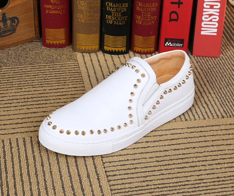 Мужская Мода Золотые Заклепки Обувь Натуральной Кожи Заостренными Спайк